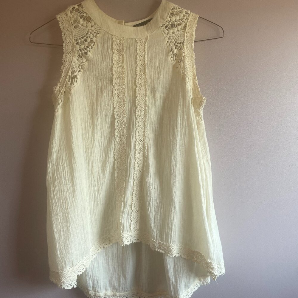 Sabrina Shane Summer Sleeveless Top with Embroidered Net Lace - Off White